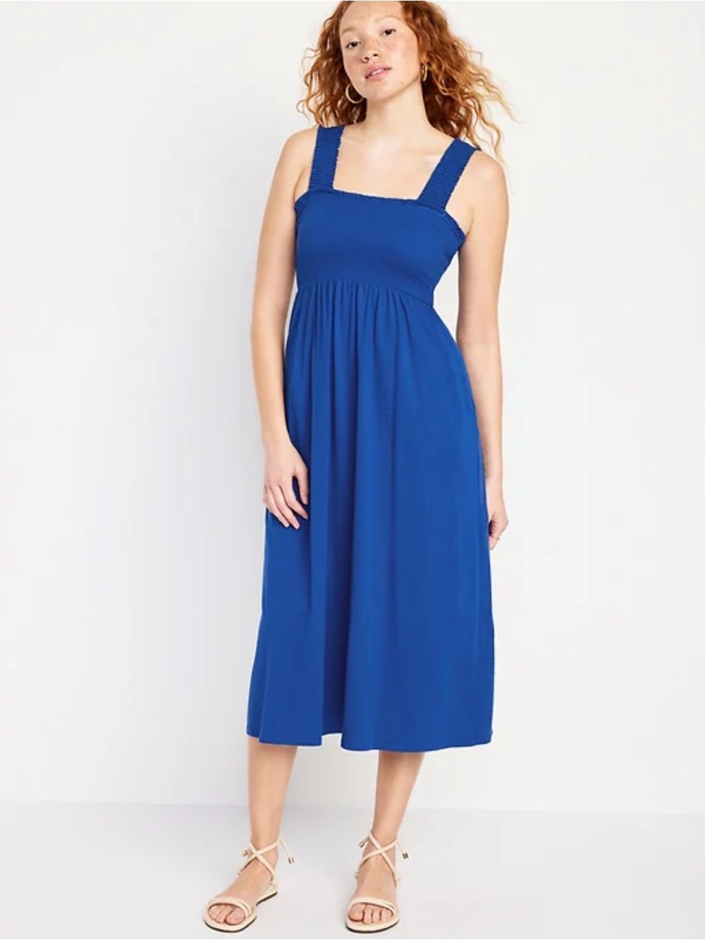 Old Navy Fit & Flare Smocked Midi Dress in Sapphire Blue - Large - NWOT